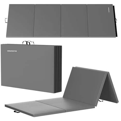 BalanceFrom 2-Pack 10x4 Feet 4-Panel Folding Gymnastics Mat, Gray – 2-Inch Thick Pad with Vinyl Surface and Carrying Handles for Tumbling, Yoga, Pilates, Home Workouts, and Martial Arts