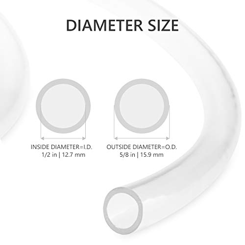 Clear Vinyl Tubing Flexible PVC Tubing, Hybrid PVC Hose, Lightweight Plastic Tube, by 1/2 Inch ID, 10-Feet Length - size: ID 1/2 INCH, style: 10 Feet