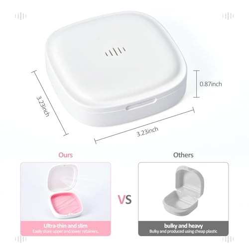 2Pack Retainer Case Slim Aligner Case Vent Holes Removable Silicone Insert (2Pack White Pink) - color: 2Pack White Pink