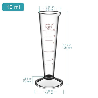 stonylab Graduated Cylinder, 1-Pack Borosilicate Glass Conical Measuring Cylinder Beaker with Wide Mouth and Pour Spout for Precise Measurement, 10 ml - size: 10 ml