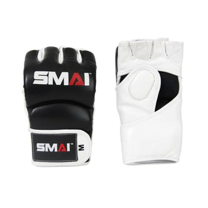 SMAI MMA Grappling Gloves - UFC Mixed Martial Arts Training, Cardio and Boxing Gloves, Half Finger Open Palm and Wrist Strap - Adjustable, Cage Fighting Punching Bag Workout - size: X-Small