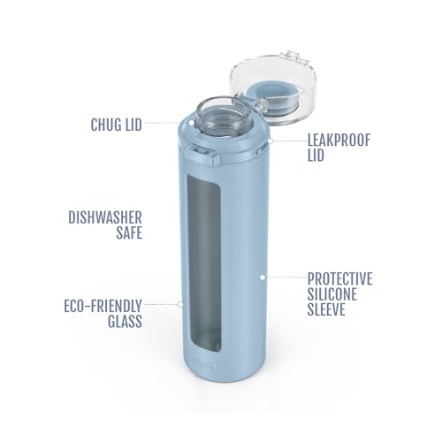 Ello Syndicate 20oz Glass Water Bottle with Flip Lid and Sleeve, Tech Blue - color: Tech Blue, size: 20 Ounces