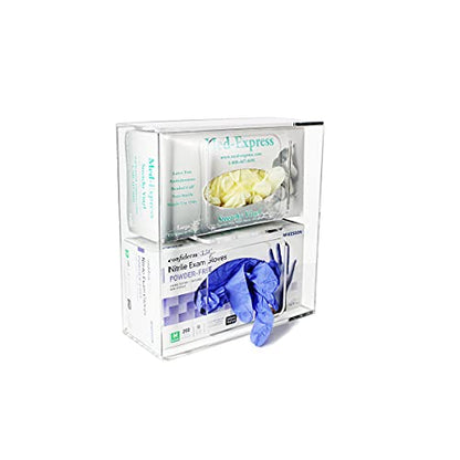 TrippNT 50830 Clear Acrylic Double Side Loading Glove Box Holder, 10" Width x 10" Height x 4" Depth - size: Double, style: Hardware Mount