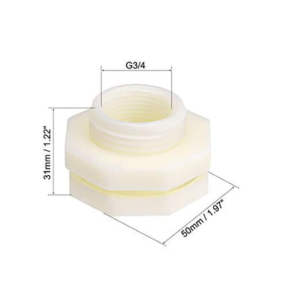 uxcell ABS Bulkhead Tank Fitting Adapter for Rain Bucket Aquariums Water Tanks Ponds G3/4 Female 4Pcs