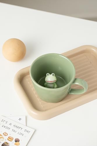 DIHOclub Frog Coffee Cup Hidden 3D Animal Inside Mug,Garden series Handmade Figurine Mugs 12OZ(Green) - color: Green Frog