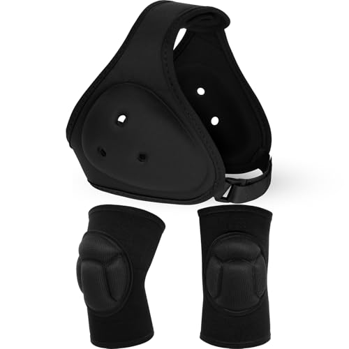 Viora White Wrestling Headgear Knee Pads Set for Kids Youth, Thick Sponge Anti Slip Knee Sleeve, Adjustable Wrestling Ear Guard Protective for Sparring Brazilian Jiu Jitsu Training