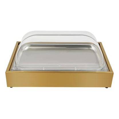 Countertop Ice Food Serving Display Tray with Transparent Roll Lid Buffet Cold Serving Cooler Platter Cooling Fruit Food Dishes Display Plate Table Decorations