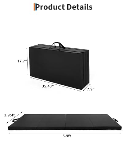 Garvee Gymnastics Mat, 6.2Ft 2-Inch Thick 4-Fold | Exercise Floor Mat for Home Gym, Portable Yoga Mat for Pilates, Aerobics, Martial Arts & Training - size: 6x3Ftx2"-Black
