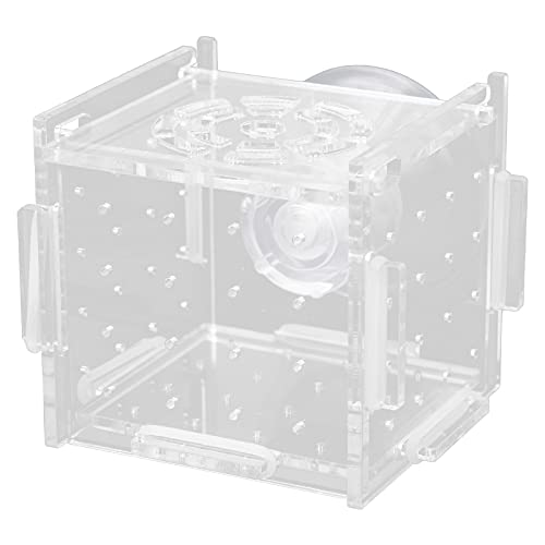 Fish Isolation Box | Acrylic Breeding Hatchery for Young Fishes/Shrimp | 1.5mm Hole Size with Feeding Port & Suction Cup | 6 Panels + 8 Silicone Rings (Single-Cable mini 6 * 6 * 6)