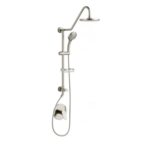 PULSE ShowerSpas Kauai III Brushed Nickel Rain Shower Head with Handheld Spray - 2.5 GPM, 8" Showerhead, 5-Function HandShower, Adjustable Slide Bar - Shower Heads with Handheld Spray Combo - size: 2.5 Gallon Per Minute, style: Brushed Nickel