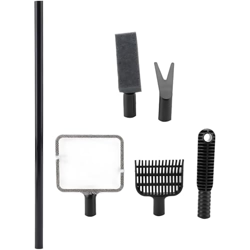 4 in 1 Portable Aquarium Cleaning Tool Kit Fish Tank Cleaning Set with Long Handle Fish Tank Cleaner Net, Shovel, Sponge, Plant Fork - Saltwater & Freshwater Fish Tank