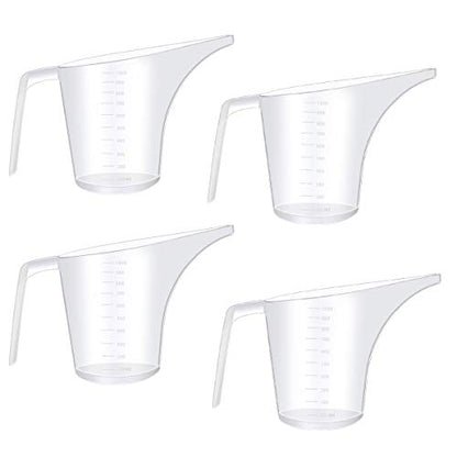 4 Pack Plastic Funnel Pitcher,Large Capacity Long Spout Measuring Cup for Bakeware Molds,Pancake,Batter,Muffin,Cakes,Soap Making(4 Cups/32 Ounces/1000 ml)