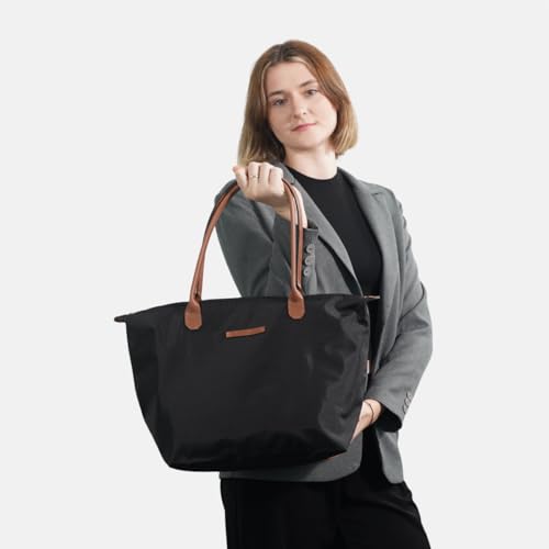 Waterproof Nylon Tote bag for Women Lightweight Designer Handbag with Zipper Stylish and Durable Purse - color: Black, size: Large
