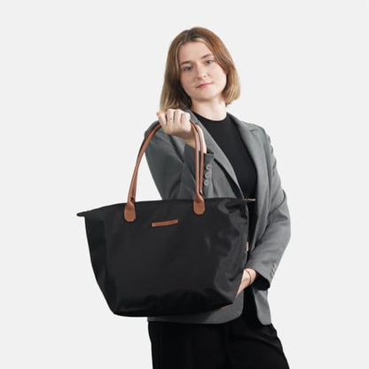 Waterproof Nylon Tote bag for Women Lightweight Designer Handbag with Zipper Stylish and Durable Purse - color: Black, size: Large