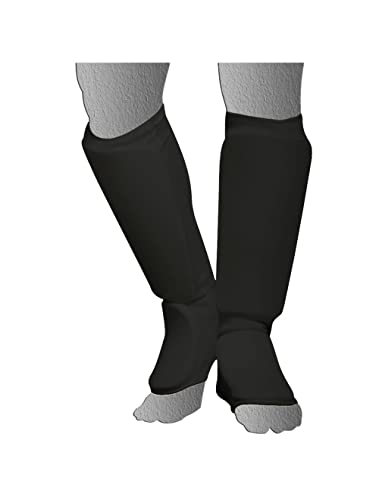 Cloth Shin Instep Guard Premium Poly-Cotton Elasticated Muay Thai Shin Guards for MMA, Sparring Gear, & Taekwondo - color: Black, size: Large