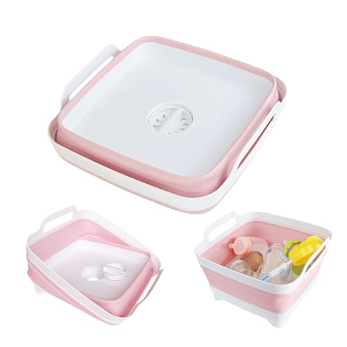 Collapsible Wash Basin for Baby Bottles - 2.4 Gallons Portable Wash Bin for RV Camping Sink, Space-Saving Dish Tub (Pink) - color: Pink