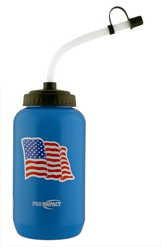 Squeezable Water Bottle Bendable Long Straw - LDPE BPA Free Plastic - Hydration for Baseball Hockey Gym MMA Yoga Boxing Cycling Softball Football Lacrosse (35.5 Oz.) - style: Blue American Flag