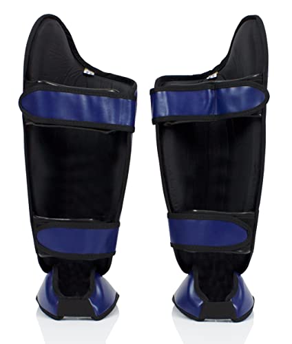 Fairtex SP8 Lightweight Durable Shin Guards, Expanded Side Protection Pads - color: Blue, size: Medium