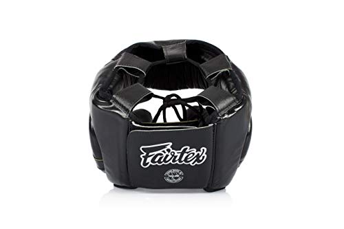 Fairtex Full Head Guard, Muay Thai MMA Sparring Helmet Protective Headgear - color: HG13 Black Lace-up, size: Medium