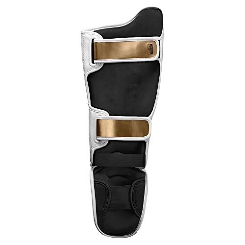 Hayabusa T3 Striking Shinguards - Men and Women | MMA Protection, Muay Thai Kickboxing, Sparring Pads, Martial Arts Gear, Adjustable Straps, Impact Padding, Elastic Fit - color: White/Gold, size: Large