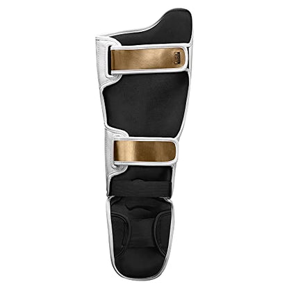 Hayabusa T3 Striking Shinguards - Men and Women | MMA Protection, Muay Thai Kickboxing, Sparring Pads, Martial Arts Gear, Adjustable Straps, Impact Padding, Elastic Fit - color: White/Gold, size: Large