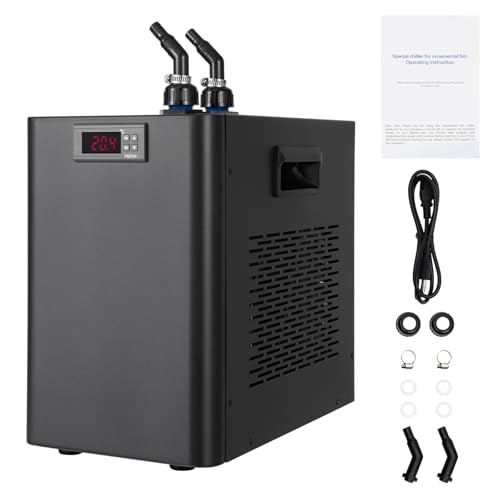 110V 60HZ Quiet Aquarium Chiller, 42Gal 1/10 HP Water Cooler Refrigeration Compressor Home Use Fish Coral Shrimp with Pump and Pipe Water Chiller for Ice Bath Shrimp Aquarium