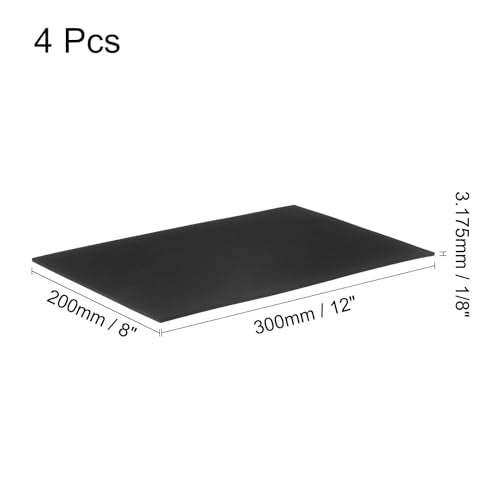 uxcell 4pcs Adhesive Rubber Padding Sheets 1/8" Thick x 8" Long x 12" Wide Neoprene Foam Sheet Self Stick Non-Slip Anti Vibration Pads, Anti-Skid Noise