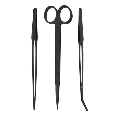 Mandala Crafts Black Stainless Steel Aquascaping Tools Kit – Aquarium Plant Tools with Tweezers and Scissors for Fish Tanks, Hospital Tanks, Goldfish Bowls, Aquariums, and Terrariums
