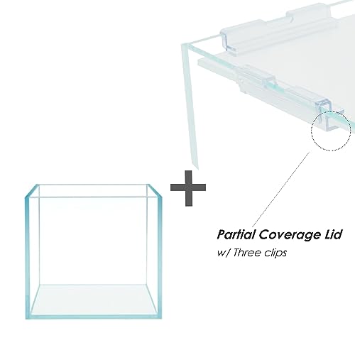 Cube Rimless Frameless Extra Clear All Glass Aquarium, Low Iron Glass Tank, 5mm Glass, White Leveling Mat Included, w/Lids Options - size: 2 GAL 7.8x7.8x7.8 in