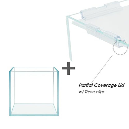 Cube Rimless Frameless Extra Clear All Glass Aquarium, 5mm Low Iron Glass, White Leveling Mat Included, w/Lids Options, Perfect for Fish & Shrimps - size: 4 GAL 9.8x9.8x9.8 in