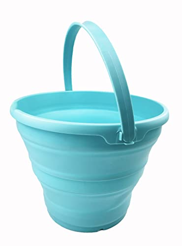 SAMMART 10L (2.6 Gallon) Collapsible Plastic Bucket - Foldable Round Tub - Portable Fishing Water Pail - Space Saving Outdoor Waterpot, Size 33cm Dia (Jade) - color: Jade