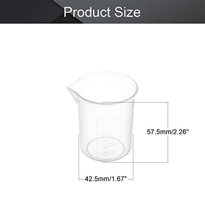 Othmro 2Pcs 50ml Measuring Cups Plastic Graduated Cups PP Plastic Graduated Beaker Clear Scale Cups Liquid Measuring Mixing Cups Graduated Plastic Measuring Cups for Lab Kitchen Liquids Transparent - color: 50ml 2Pcs