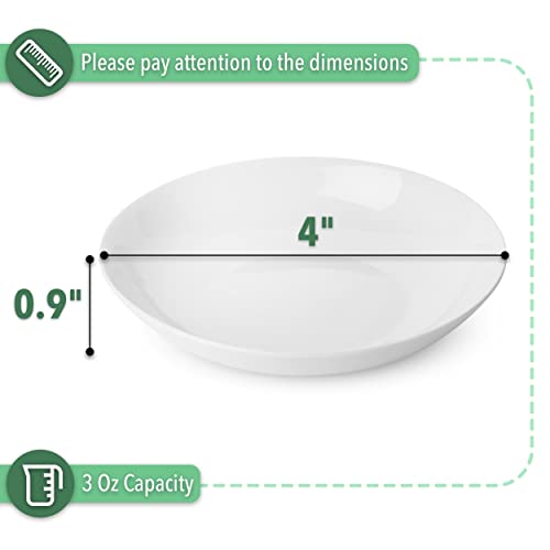 Brew To A Tea - Ceramic Porcelain Dipping Bowls, 3 Oz, Set of 12, White, Modern Style, Round Shape, Classic Theme, Oven Safe, Microwave & Dishwasher Safe