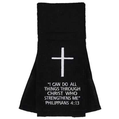 White Cross Football Towel, Cotton Sports Quarterback QB Towels with Hook Loop Closure for Men, Youth, Boys, Adults - color: Philippians 4:13（black）