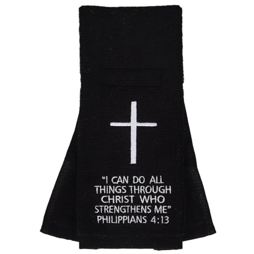White Cross Football Towel, Cotton Sports Quarterback QB Towels with Hook Loop Closure for Men, Youth, Boys, Adults - color: Philippians 4:13（black）
