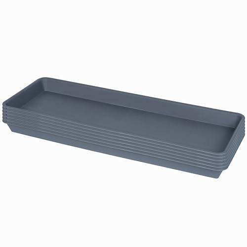 6 Pack Rectangular Plastic Plant Tray Saucer, Gray, 6 x 11 Inch, Indoor/Outdoor, Durable & Water Resistant - color: Gray, size: 11'' x 6'' x 1.0'' (6 pack)