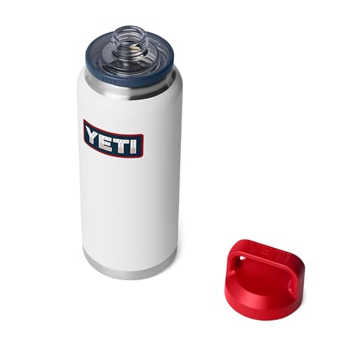 YETI Rambler 36 oz Bottle, Vacuum Insulated, Leakproof, Stainless Steel with Chug Cap - color: White/Rescue Red/Navy/Badge
