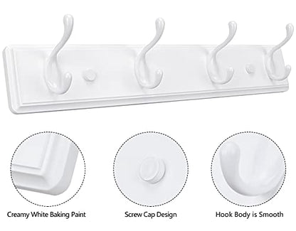 Badiano Heavy Duty Wooden Coat Rack, Wall-Mounted Organizer, 19 Inch, White - color: White, size: 4 Hooks