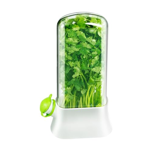 Herb Keeper for Refrigerator – Lettuce & Cilantro Container, Fresh Vegetable Saver Pod, Storage Bottle & Fresh-Keeping Box for Spinach, Asparagus, Celery, Mint (White) - color: White