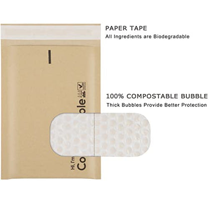 6x10 100% Biodegradable Bubble Mailers,25 Count Kraft Brown #0 Compostable Padded Packaging Wrap Envelopes Pouches Eco Friendly Self Seal Bags - color: Brown