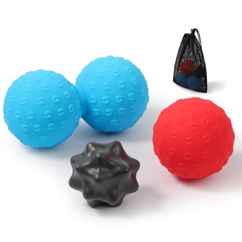 HODEMI Massage Ball Set, 3 Pack Spiky Ball, Lacrosse Ball & Peanut Massage Roller for Trigger Point Therapy, Deep Tissue Muscle Relaxation for Back, Neck, Hip, Leg & Foot with Mesh Bag - style: Spiky Ball Set