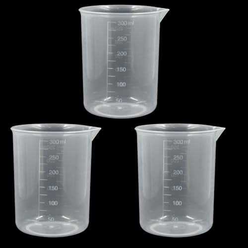 Bivethoi 3 Pack Plastic Beakers, Low Form Graduated Measuring Beakers 50ML Graduation Interval(Vol. 250ML) - size: 250-300ml