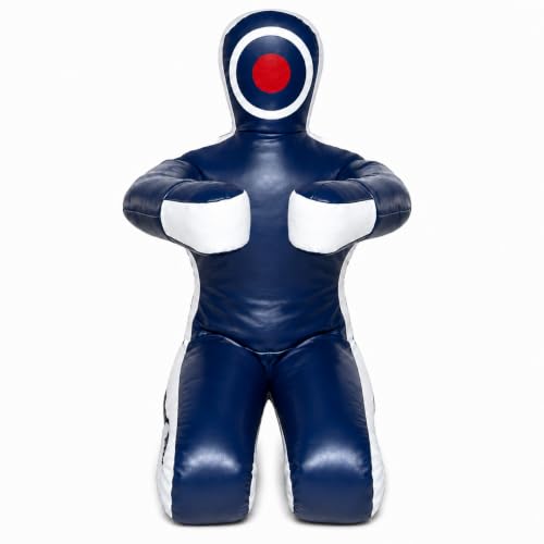 Bestzo MMA Martial Arts Brazilian Grappling Dummy Jiu Jitsu Punching Bag Sitting Position-Unfilled Hands on Front - color: Synthetic Leather Blue, size: 70 inches (6 ft)
