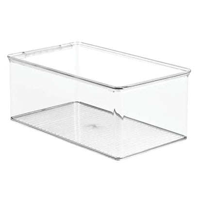 mDesign Plastic Stackable Home Office Storage Organizer Box with Hinge Lid - Holder Container Bin for Note Pads, Gel Pens, Staples, Dry Erase Markers, Tape, Supplies - Lumiere Collection - Clear - size: 12.75 x 7.25 x 5 (Pack of 1)