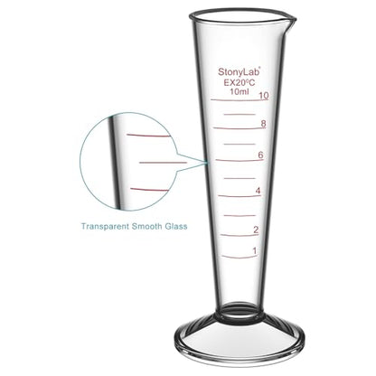 stonylab Graduated Cylinder, 1-Pack Borosilicate Glass Conical Measuring Cylinder Beaker with Wide Mouth and Pour Spout for Precise Measurement, 10 ml - size: 10 ml
