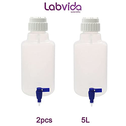 2pcs of 5L (1.3 Gallon) Round Carboys with Spigot, Lifting Handle, Autoclavable PP Material, Heavy Duty Can for Liquid Storage LVAA003 - style: 2pcs of 5L