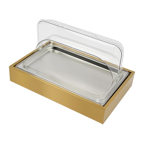 Countertop Ice Food Serving Display Tray with Transparent Roll Lid Buffet Cold Serving Cooler Platter Cooling Fruit Food Dishes Display Plate Table Decorations