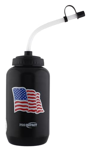 Squeezable Water Bottle Bendable Long Straw - LDPE BPA Free Plastic - Hydration for Baseball Hockey Gym MMA Yoga Boxing Cycling Softball Football Lacrosse (35.5 Oz.) - style: Black with American Flag