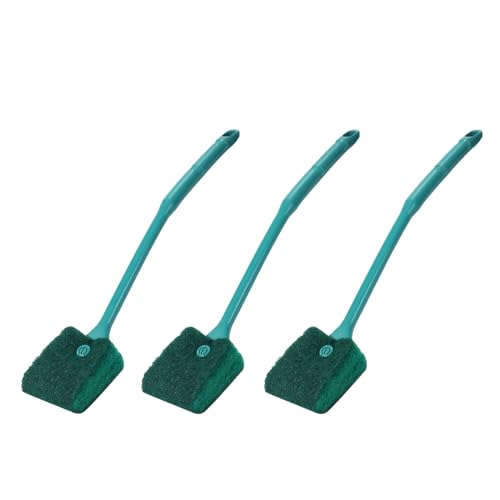 AQUANEAT 3pcs Fish Tank Cleaning Tools, Aquarium Double Sided Sponge Brush, Algae Scraper Cleaner with Long Handle - color: green, size: 3pcs
