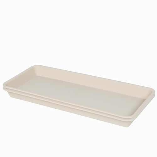 2 Pack Plastic Plant Trays Rectangular 14 inch, Indoor/Outdoor Plant Water Drip Trays for Flower Pot Planter, Windowsill (6.8 X 14.5'', Beige) - color: Beige, size: 14.5'' x 7'' x 1.3'' (2 pack)